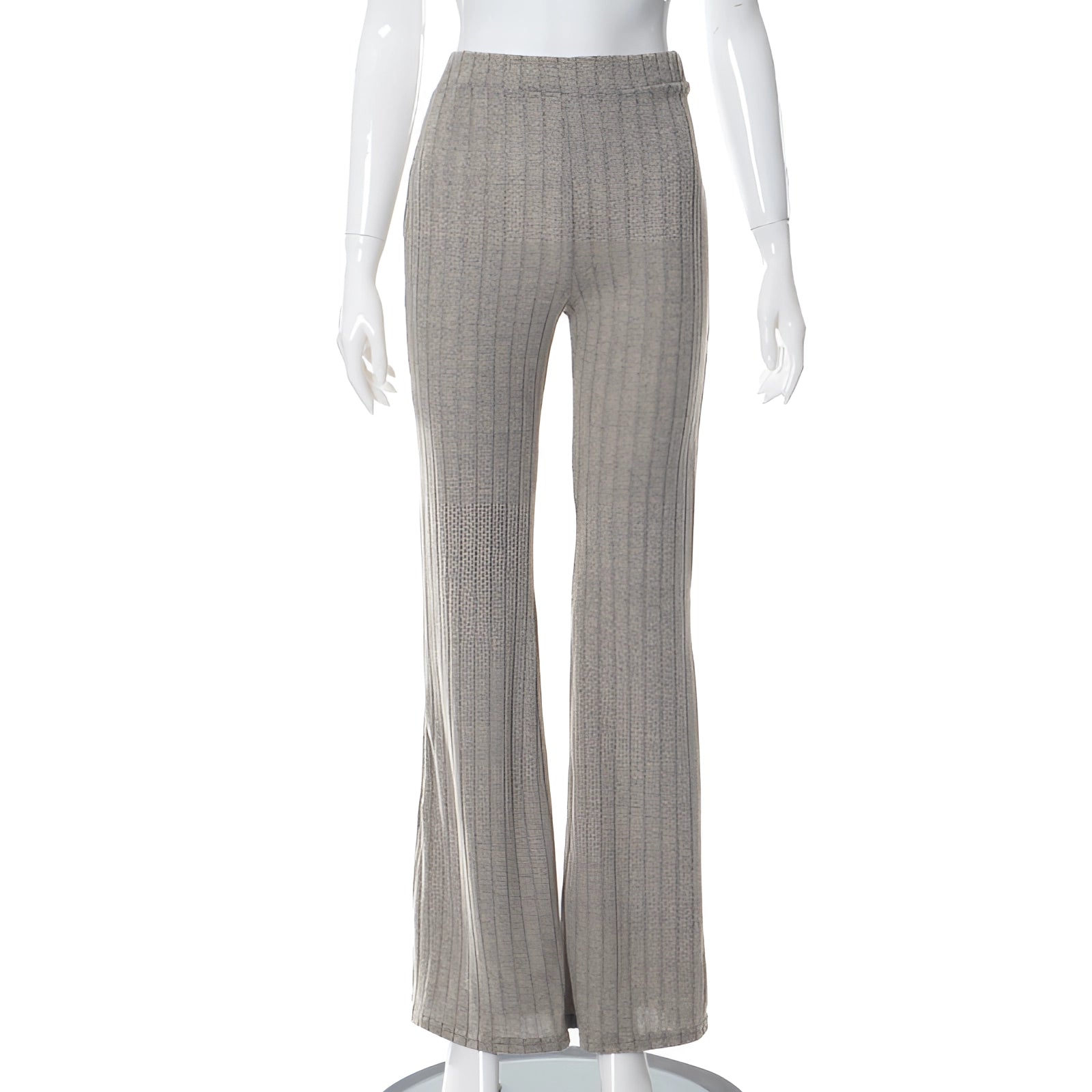 Olive green high waist ribbed flared pants with a stretchy bell-bottom design in khaki, size large.