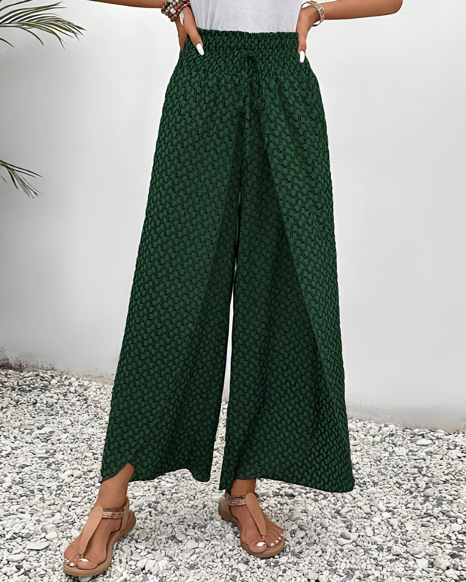 Red Ethnic Pattern High-Waisted Palazzo Pants with Summer Boho Beachwear Style