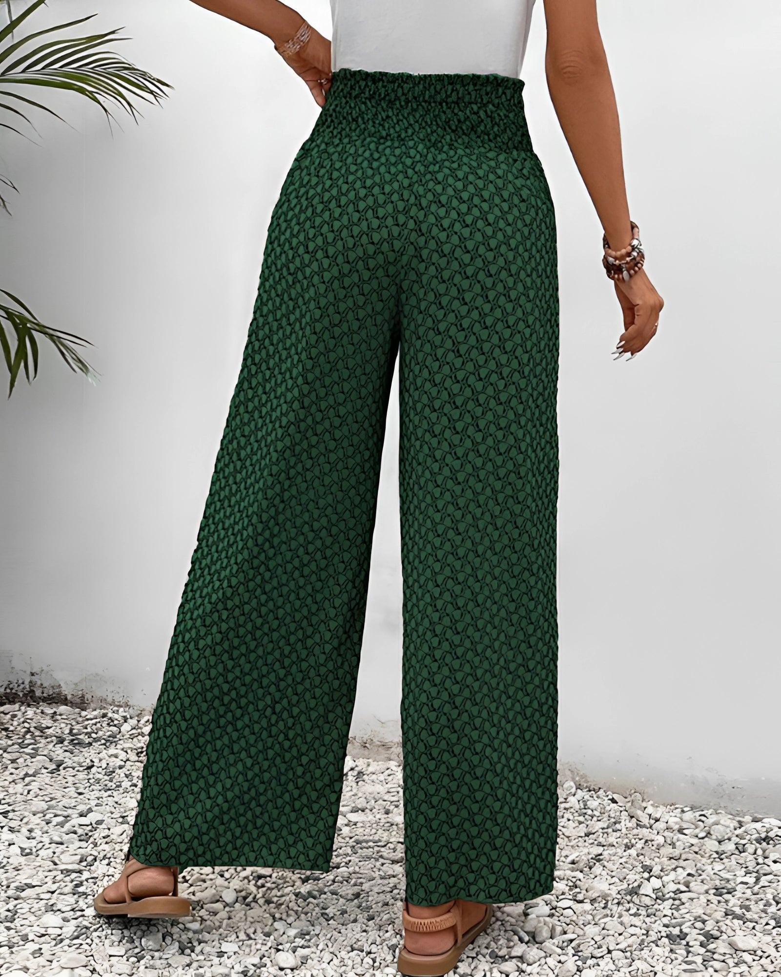 Red Ethnic Pattern High-Waisted Palazzo Pants for Summer Boho Beachwear with intricate design and flowy fabric.